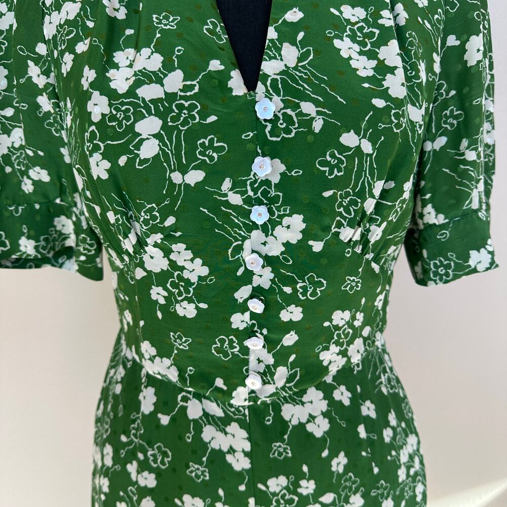 L.K. Bennett Green Floral Midi Shirt Dress SIZE 6 Silk Retro Work Designer $675 - Picture 13 of 13